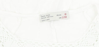 Zara Girls White Blouse 7-8 Years Casual Crochet Accents