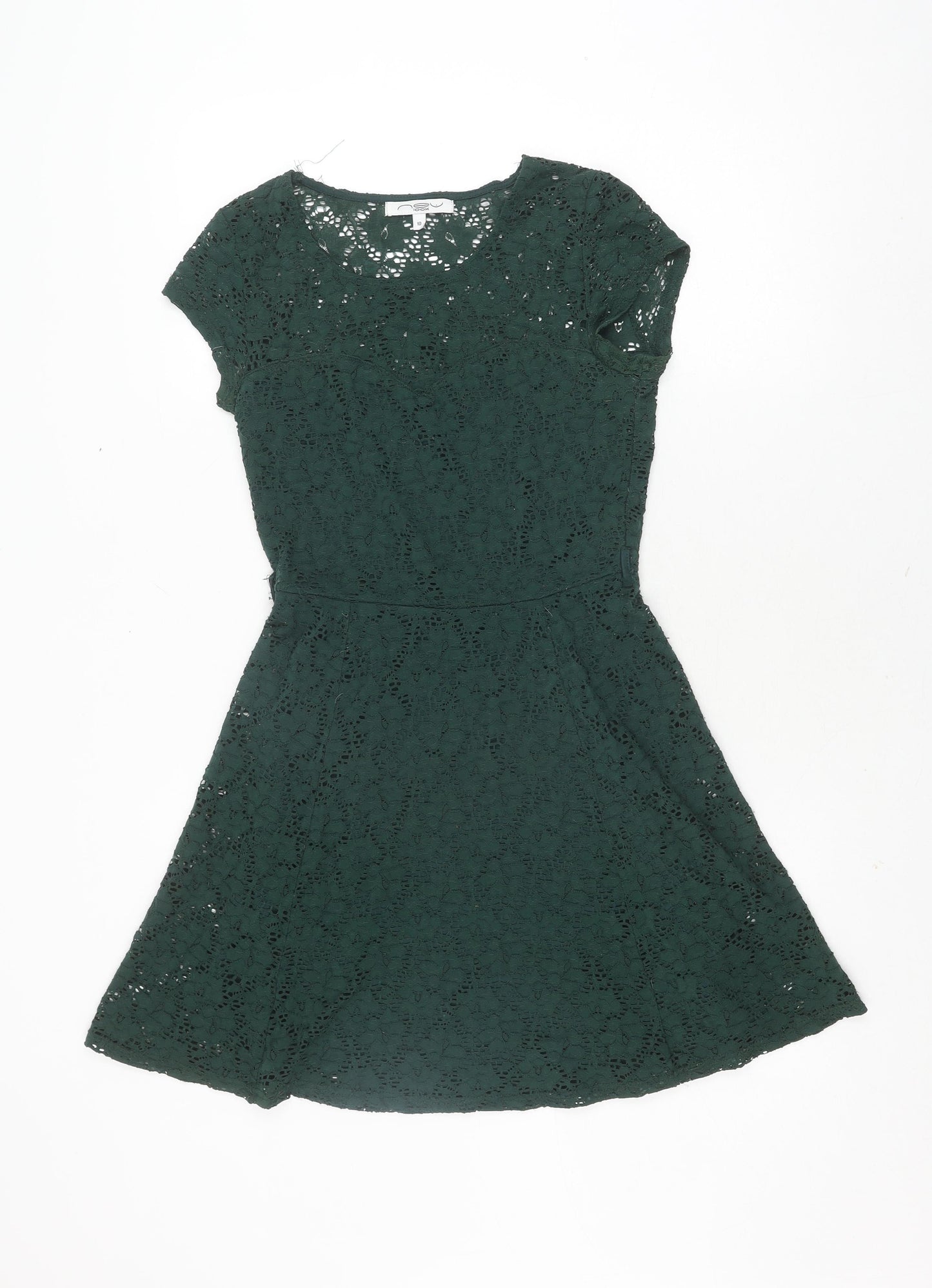 New Look Women's Green A-Line Lace Dress Size 10