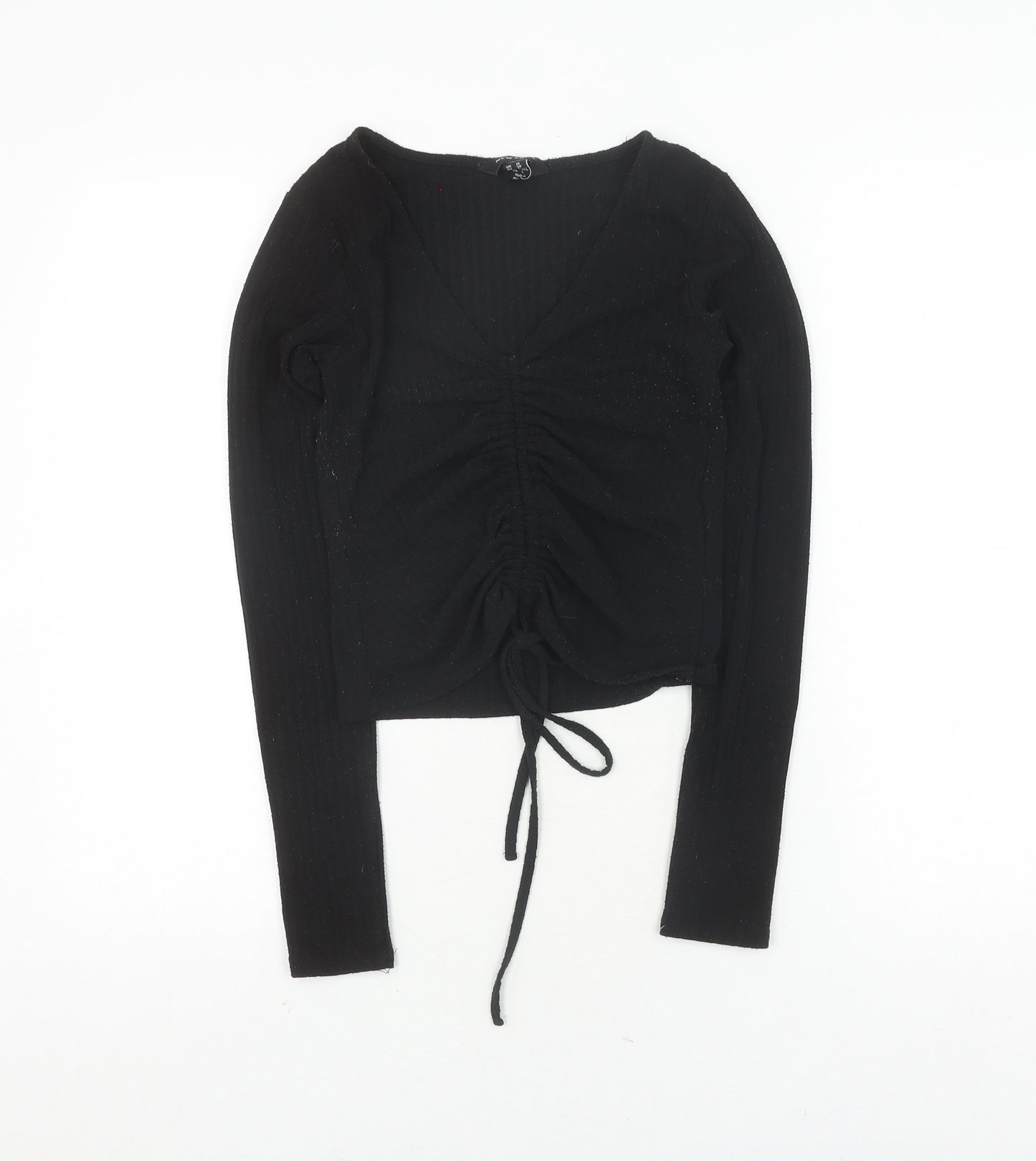 Womens UK Size 10 New Look Black Cropped T-Shirt