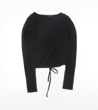 Womens UK Size 10 New Look Black Cropped T-Shirt