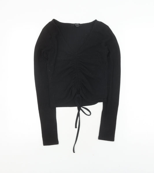 Womens UK Size 10 New Look Black Cropped T-Shirt