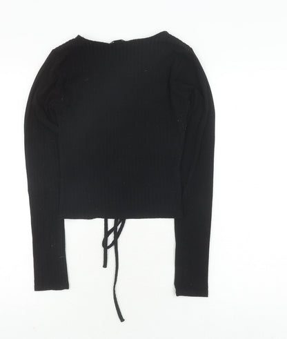 Womens UK Size 10 New Look Black Cropped T-Shirt
