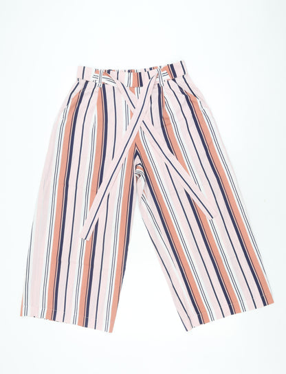 Womens UK Size M Zara Relaxed Fit Wide-Leg Multicoloured Trousers