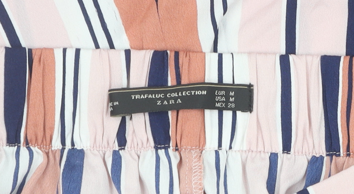 Womens UK Size M Zara Relaxed Fit Wide-Leg Multicoloured Trousers