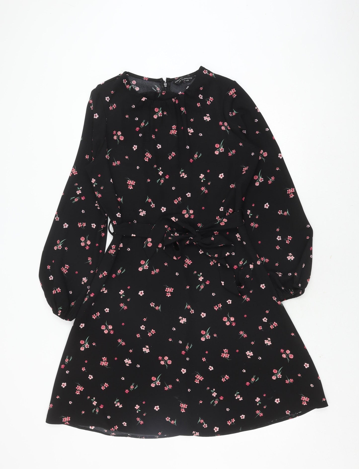 Dorothy Perkins Women's Black Floral A-Line Dress Size 10