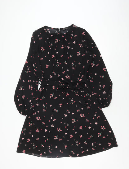 Dorothy Perkins Women's Black Floral A-Line Dress Size 10