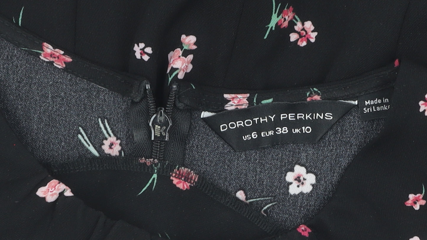 Dorothy Perkins Women's Black Floral A-Line Dress Size 10