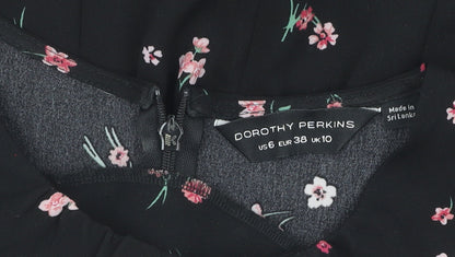 Dorothy Perkins Women's Black Floral A-Line Dress Size 10