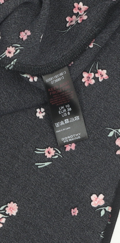 Dorothy Perkins Women's Black Floral A-Line Dress Size 10