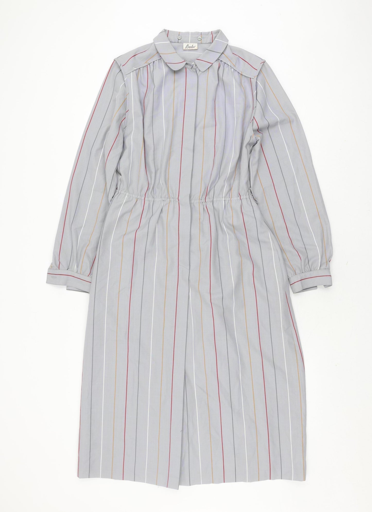 Basler Women's Vintage Grey Striped Polyester Shirt Dress Size 10