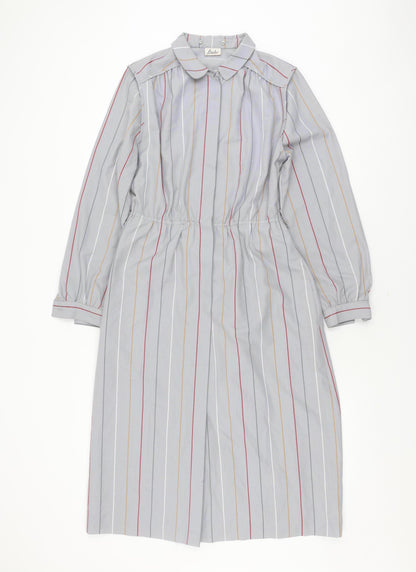 Basler Women's Vintage Grey Striped Polyester Shirt Dress Size 10