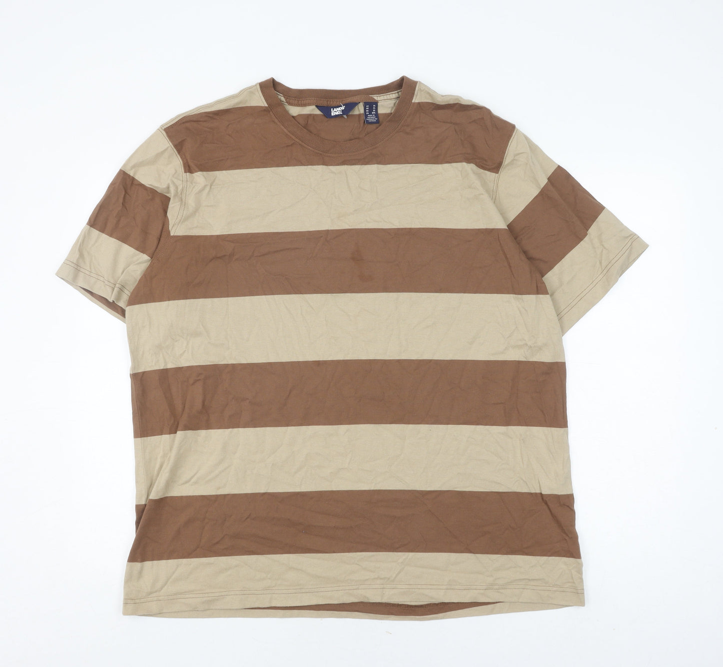 Lands' End Men's Beige Brown Striped XL T-Shirt