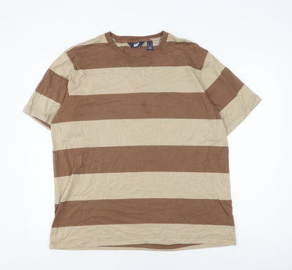 Lands' End Men's Beige Brown Striped XL T-Shirt