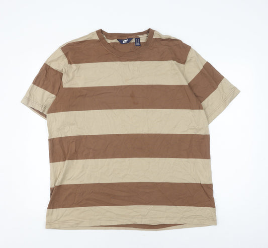 Lands' End Men's Beige Brown Striped XL T-Shirt