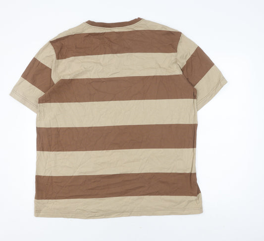 Lands' End Men's Beige Brown Striped XL T-Shirt
