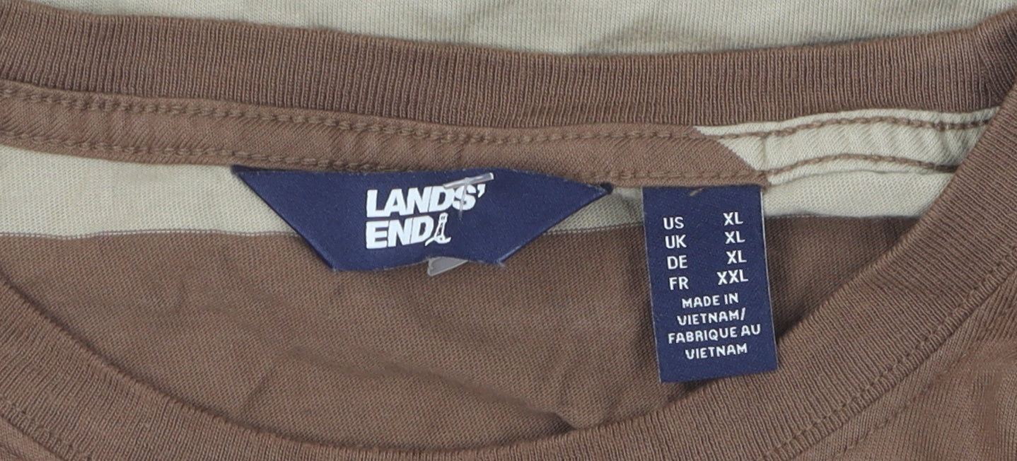Lands' End Men's Beige Brown Striped XL T-Shirt