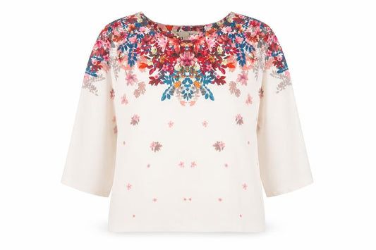 Front view of Yumi Casual Multicoloured Floral Blouse UK 14 3/4 Sleeve