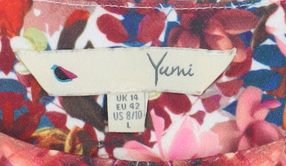 Yumi Casual Multicoloured Floral Blouse UK 14 3/4 Sleeve