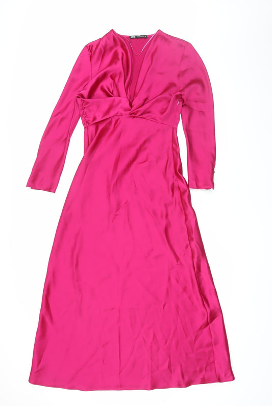Zara Women's Pink Long Wrap Dress XS
