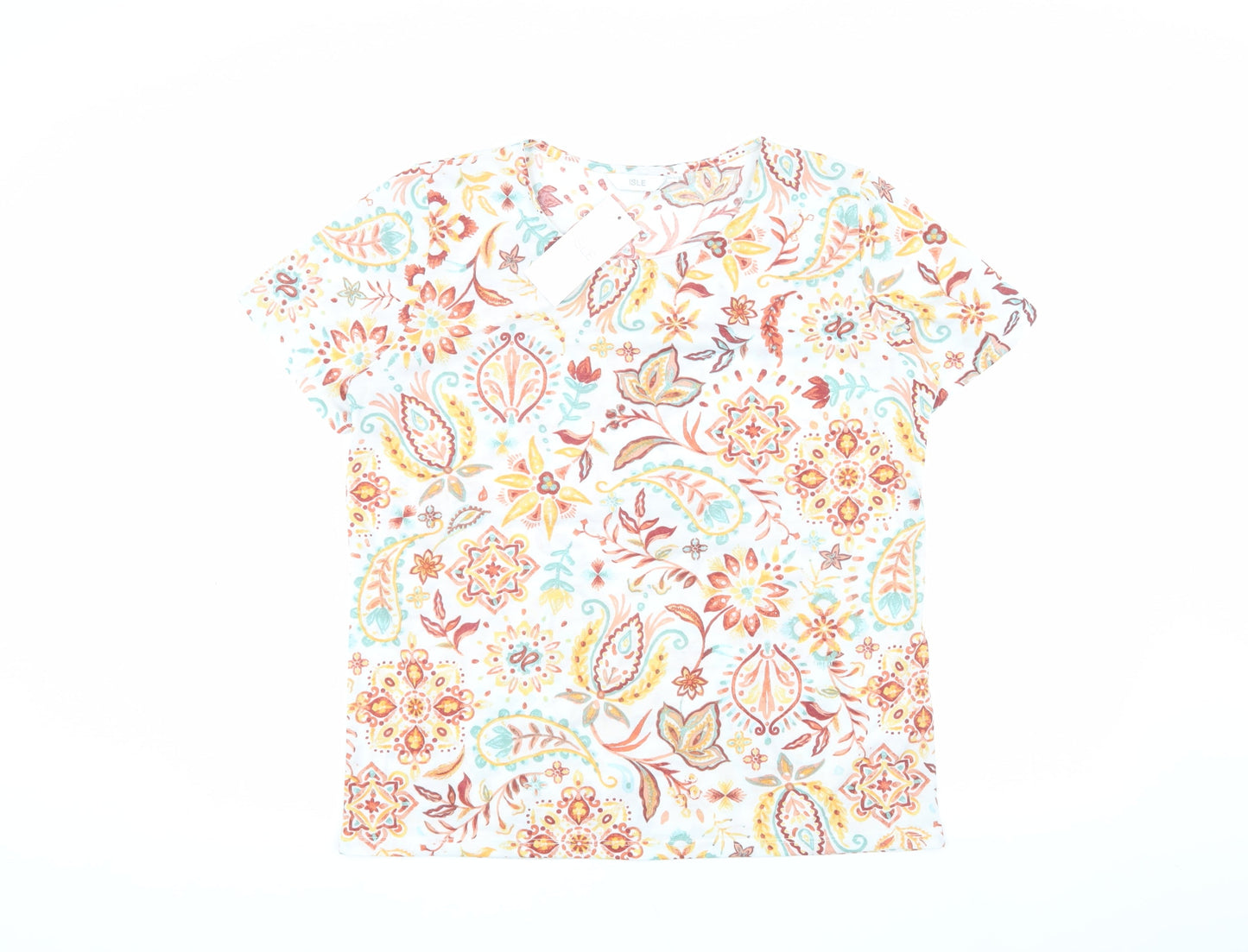 ISLE Women's Multicoloured Floral T-Shirt, M, Summer Casual