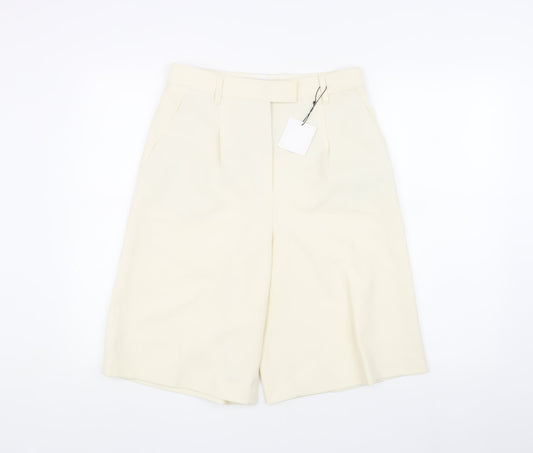 Zara Women's Ivory Chino Shorts Size S with Pleats