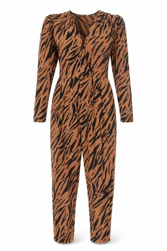 ASOS Design Brown Animal Print Jumpsuit, Size 12, Viscose