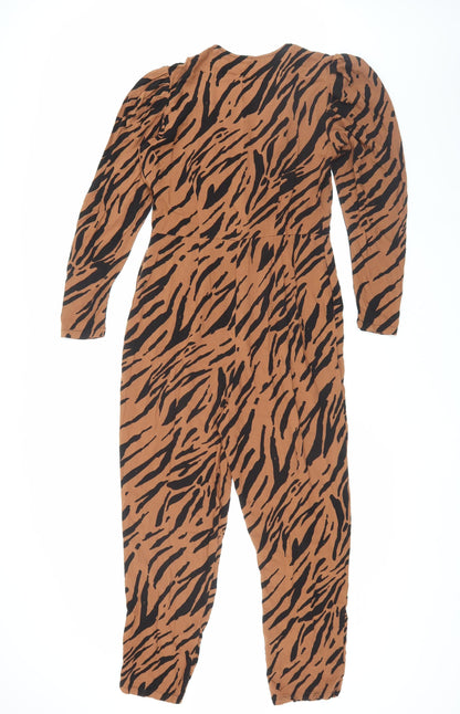 ASOS Design Brown Animal Print Jumpsuit, Size 12, Viscose