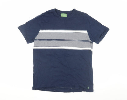 Buckley Mens Blue Striped T-Shirt XL Crew Neck