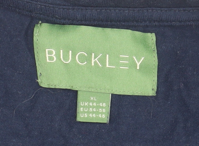 Buckley Mens Blue Striped T-Shirt XL Crew Neck
