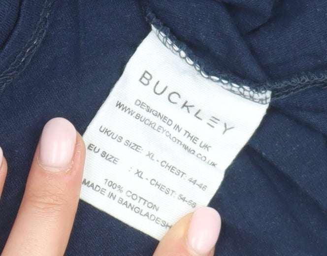 Buckley Mens Blue Striped T-Shirt XL Crew Neck