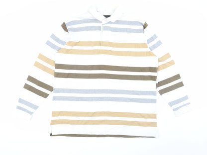 Cotton Traders Men's Beige Striped Polo Shirt XL
