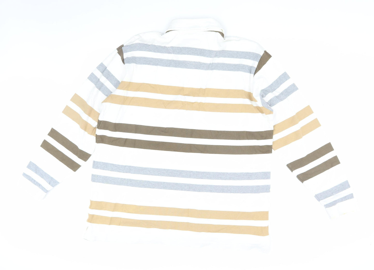 Cotton Traders Men's Beige Striped Polo Shirt XL