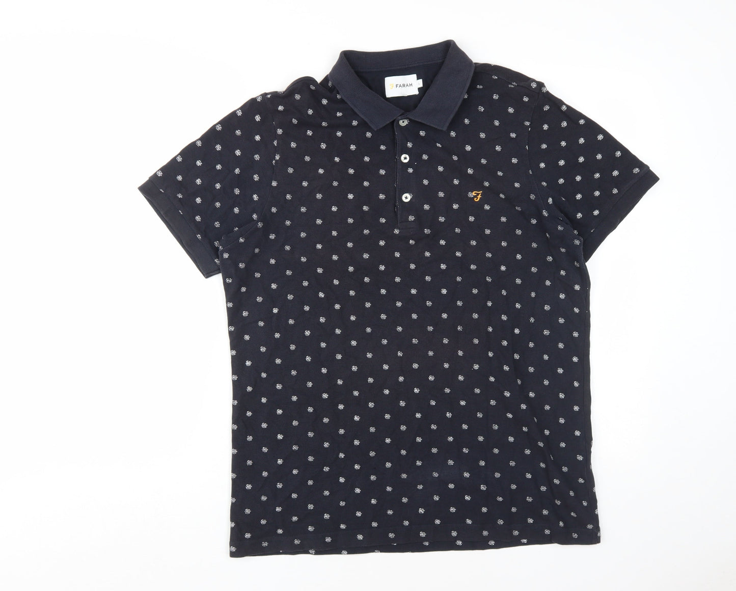 Farah Men's Black L Polo Shirt, Cotton, Short Sleeve