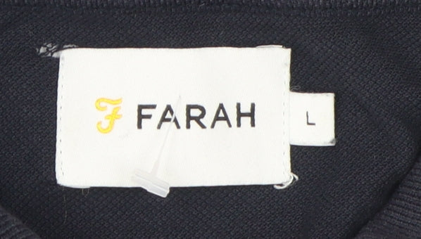 Farah Men's Black L Polo Shirt, Cotton, Short Sleeve