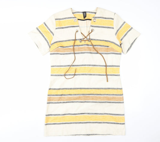 River Island Women's Striped Cotton Linen Shift Dress