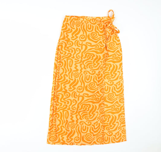 Monki Women's Orange Geometric Long Wrap Skirt