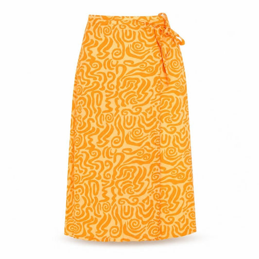 Monki Women's Orange Geometric Long Wrap Skirt
