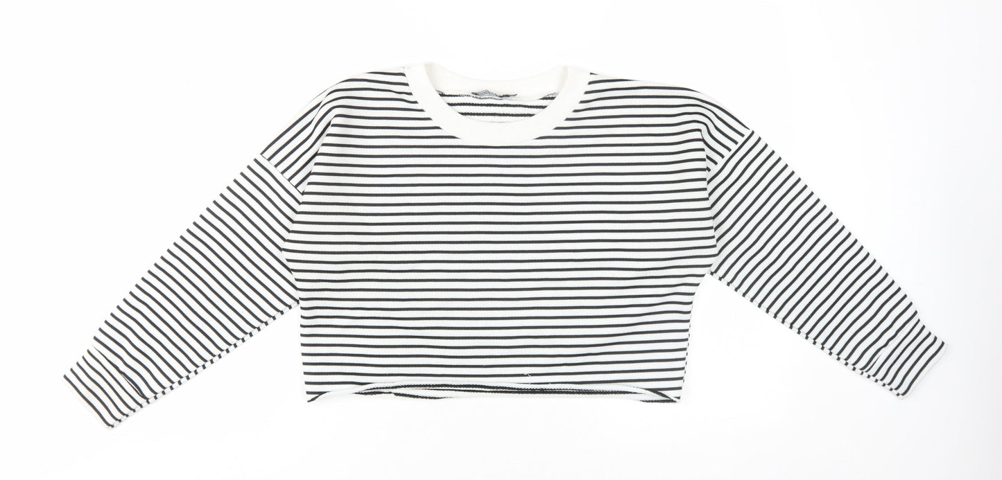 Boohoo Women’s White Striped Pullover Sweatshirt Size 8