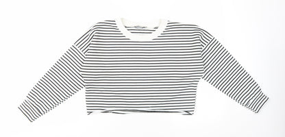 Boohoo Women’s White Striped Pullover Sweatshirt Size 8