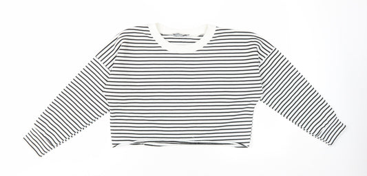 Boohoo Women’s White Striped Pullover Sweatshirt Size 8