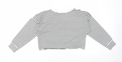 Boohoo Women’s White Striped Pullover Sweatshirt Size 8