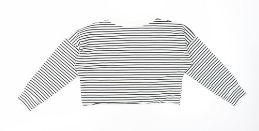 Boohoo Women’s White Striped Pullover Sweatshirt Size 8