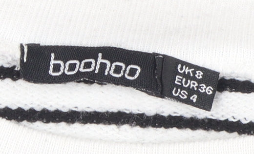 Boohoo Women’s White Striped Pullover Sweatshirt Size 8