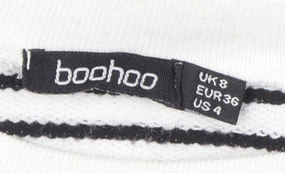 Boohoo Women’s White Striped Pullover Sweatshirt Size 8