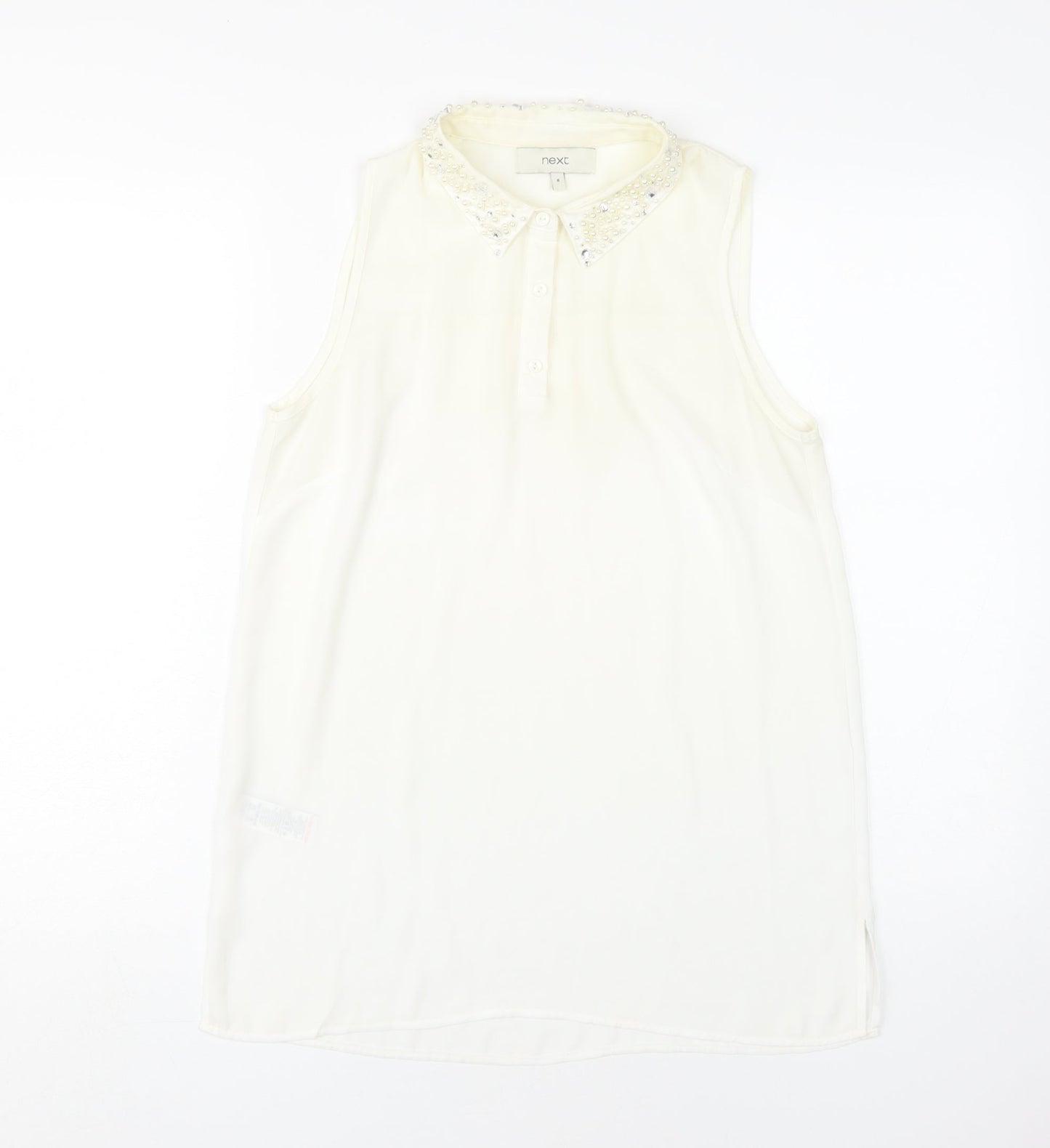 Next Women Ivory Beaded Collared Blouse UK 8