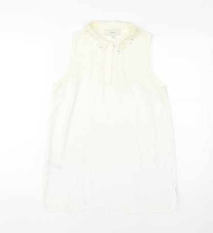 Next Women Ivory Beaded Collared Blouse UK 8