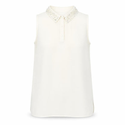 Next Women Ivory Beaded Collared Blouse UK 8
