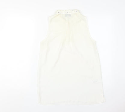 Next Women Ivory Beaded Collared Blouse UK 8
