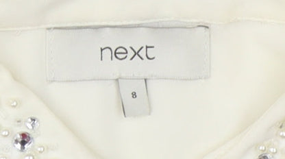 Next Women Ivory Beaded Collared Blouse UK 8