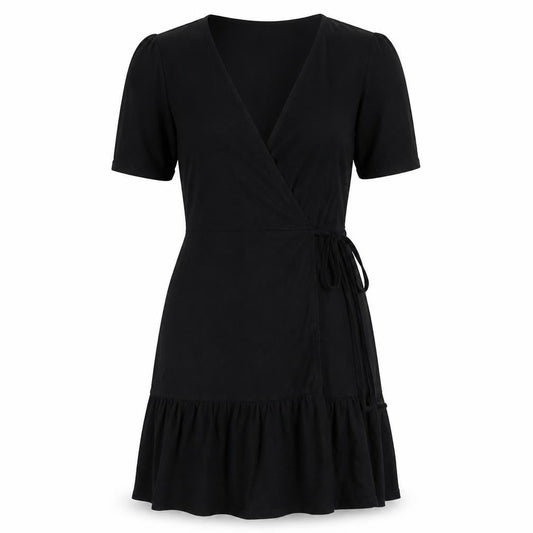 Front view of ASOS Black Wrap Dress -, size 12, Women's Half Sleeve